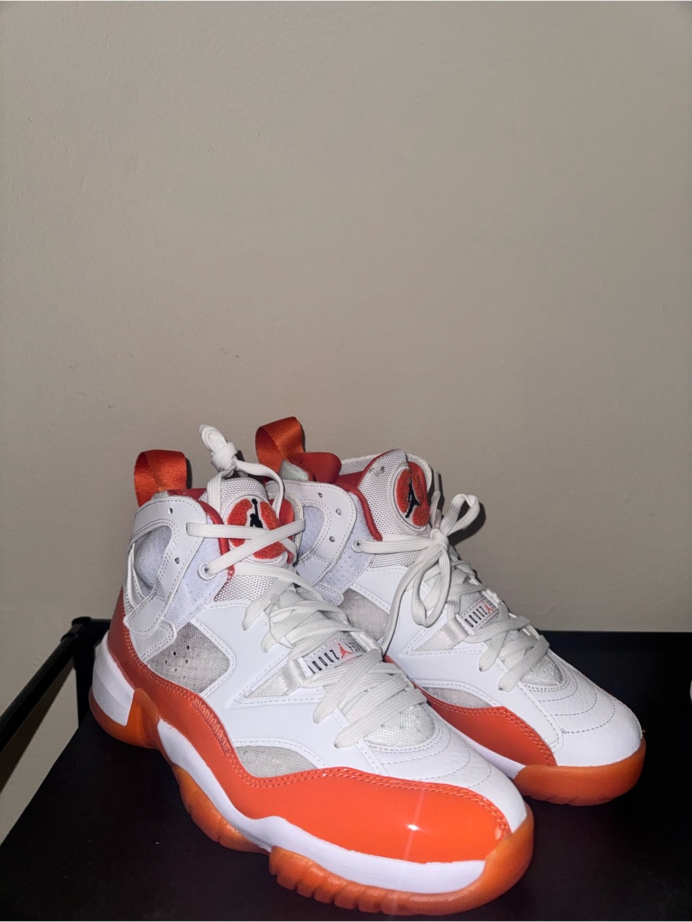 Jordan White and Orange High-Top Sneakers